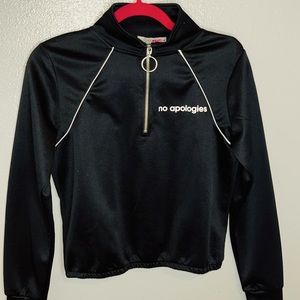 black and white light sweater “no apologies” Great for running or working out!